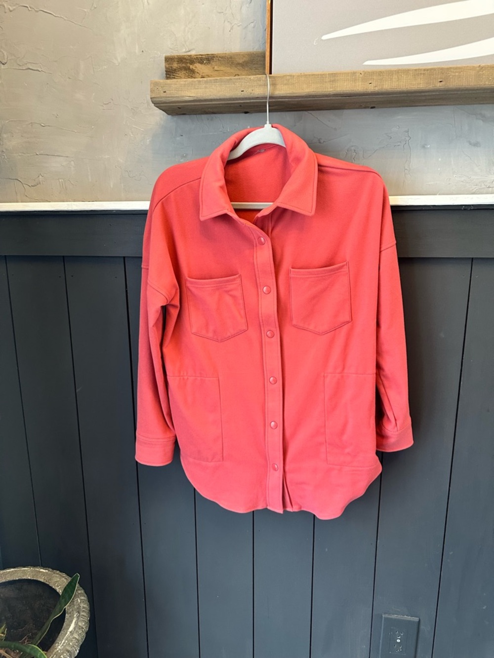 Mondetta Fleece Shirt Jacket Oversized Pockets Button‎ Front Coral S